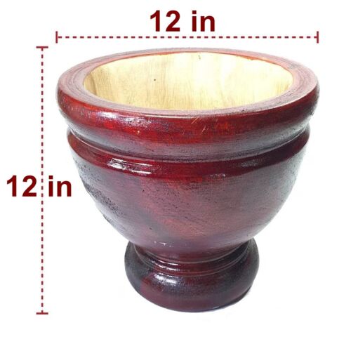 12 Inch Wooden Mortar & Pestle Handcrafted Thai Traditional Kitchen Tool Cooking - Picture 3 of 7