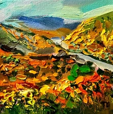 Oil Painting Franconia Notch Mountain landscape Original art Mini easel 4x4