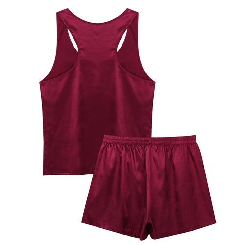 Herren Satin Pyjama Set weich seidig Loungewear Nachtwäsche Shirts Top mit Shorts - Bild 34 von 70