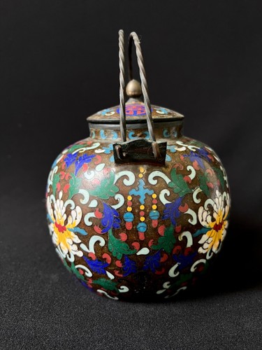 Beautiful rare genuine antique Chinese cloisonné brown/white flower marked teapo - Picture 6 of 9