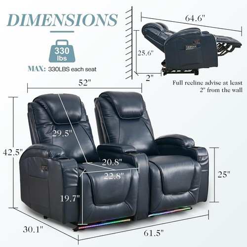 Power Reclining Loveseat Sofa RV Sofa with Console Home Theater Seating with USB - Picture 29 of 30