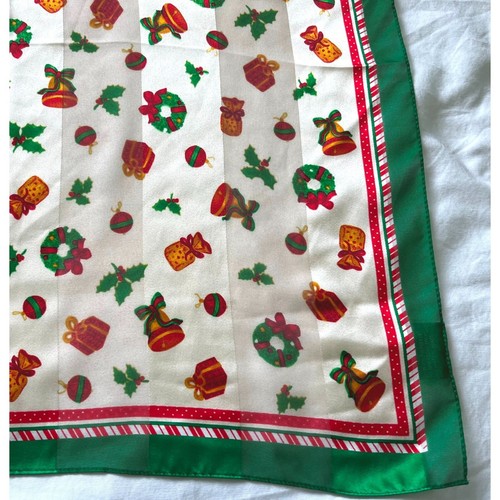 Bufanda de Navidad Cuadrada Cejón Vintage Campanas Coronas Adornos Regalos Acebo 21" - Imagen 4 de 9