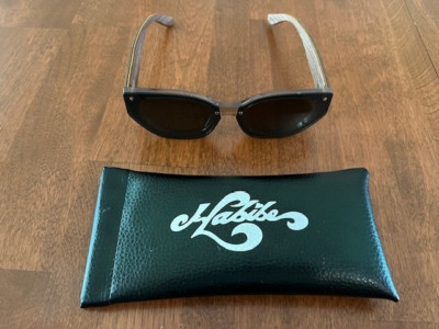 Habibe Reflect Sunglasses Black Frame Wood Arms with Carrying Case