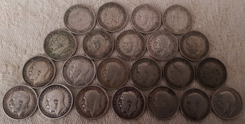 George V 3 Pence 1911-1936 Year Full Run 22 Silver Coins Set LOT 2 - Picture 1 of 2