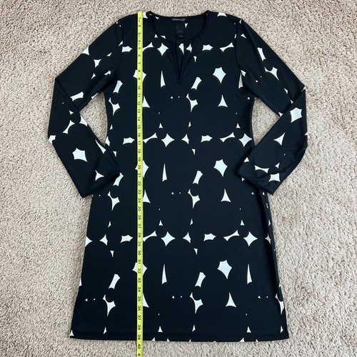 KENNETH COLE NEW YORK Black White Flare Sleeve Notch V-Neck Short A-Line Dress L - Picture 4 of 16