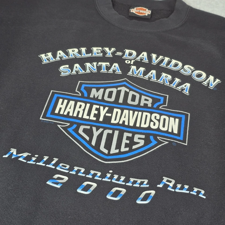 Vtg Y2k Harley Davidson Crewneck Sweatshirt XL Biker 2000 Millenium Run USA - Image 4 of 4