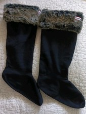 Hunter High Black Fleece Welly Socks Faux Fur Top Womens Medium 5-7 New In Box
