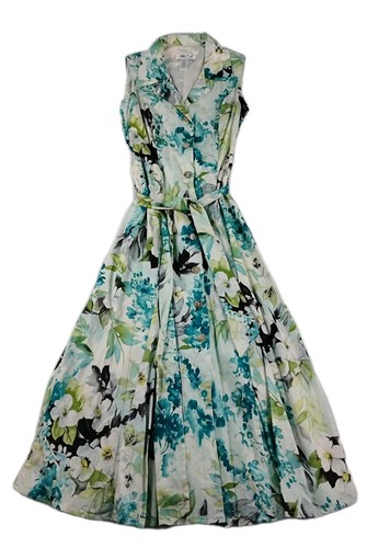 Coldwater Creek Größe 6 Hemdblusenkleid Leinenmischung ärmellos durchgehender Knopf Blumen Maxi - Bild 1 von 6