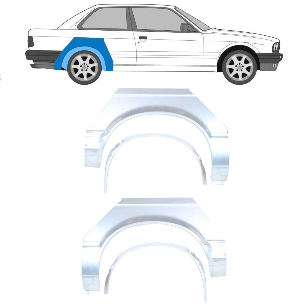 Inner and outer rear wing repair panel for BMW 3 E30 1982-1987 / Set