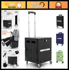Portable Folding Utility Cart - Collapsible Rolling Trolley with Lid for Grocery