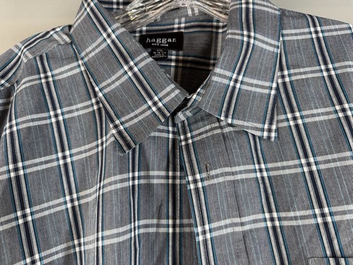 Camisa de vestir de manga larga a cuadros azul/gris Haggar para hombre, talla XXL - Imagen 5 de 12