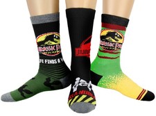Jurassic Park Mens' Dinosaur Amusement Island-Inspired Adult Crew Socks 3 Pair