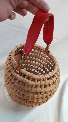 Borsa a mano Clare V tessuto rattan e cinturino in pelle rossa - Foto 2 di 12