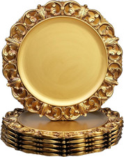 13" Antique Gold Charger Plates, Set of 6 Plastic Textured Chargers for Dinner P