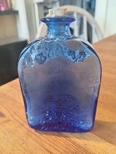 Vintage French art Nouveau Style Cobalt Blue Embossed Glass Bottle With stopper