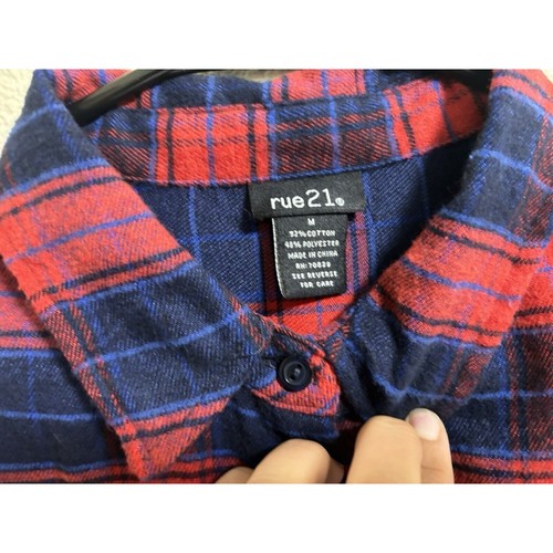 Rue 21 Women’s Sz M Flannel Plaid Button Up Western Rodeo Barn Chore Cowgirl - Picture 6 of 10