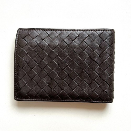BOTTEGA VENETA Authentic Leather Bifold wallet intrecciato dark brown beautiful - Picture 2 of 9