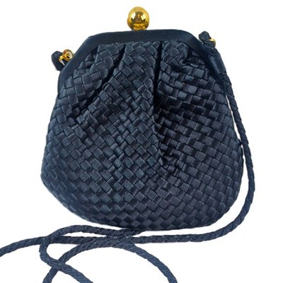 Talbots Black Woven Mini Purse 6 Inch Kiss Lock Coin Handbag Crossbody