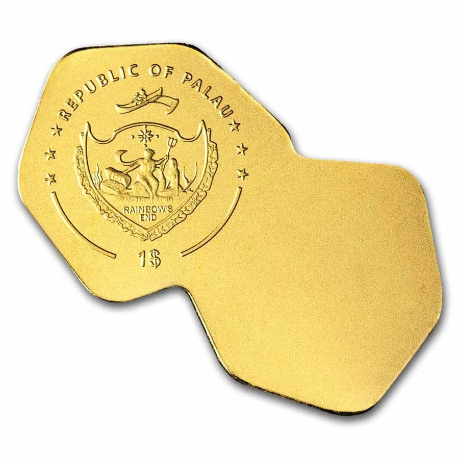 Moneda Palau 1/2 gramo oro $1 resaltados dorados en forma de dados Foto 2 de 4