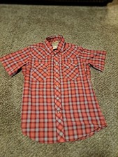 Wrangler Western Shirt Mens MED Red White Plaid Pearl Snap Short Sleeve Cowboy