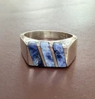 Beautiful Vintage 925 Mexico Blue Sodalite Sterling Silver Signed TF-83 Size 11