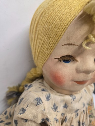 Georgine Averille Sweets Puppe 1938 bedruckte Stoffpuppe bemalt Gesicht echte Wimpern - Bild 3 von 22
