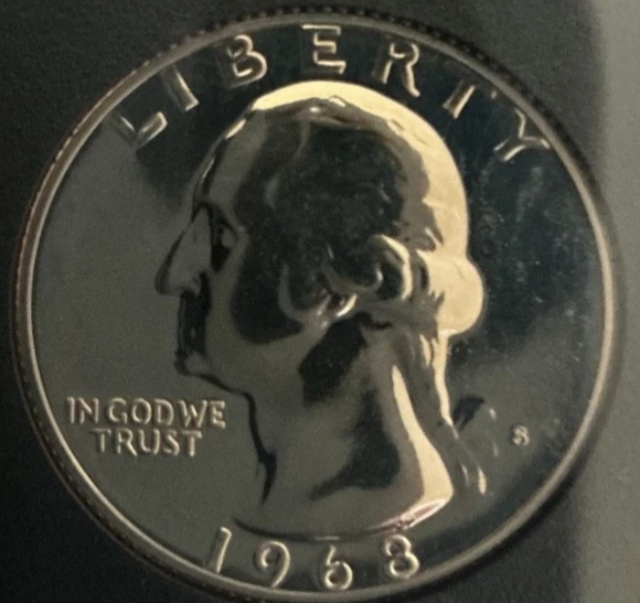 1968 S Washington Quarter 25C Uncirculated Proof Stunning Surface Heavy Motto - Image 2 of 4