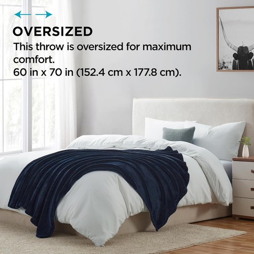 Brookstone Nap Plush Throw Blanket for Couch | Warm & 60 x 70 Inch, Blue - Picture 4 of 7