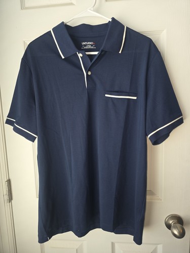 UNTUCKit Caesar Men's Large Regular Fit Short Sleeve Collared W/Pocket Blue 