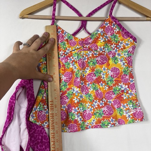 Speedo Girl's 2 Piece Tankini Strap Swimsuit Pink Pineapple Animal Print Size 14 - Picture 11 of 13