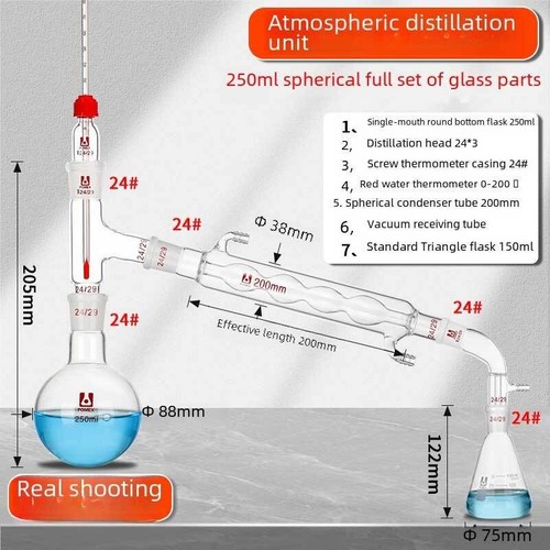 Kit de destilación atmosférica Pure Dew Purification 250 ml-1000 ml cristalería de laboratorio - Imagen 10 de 12