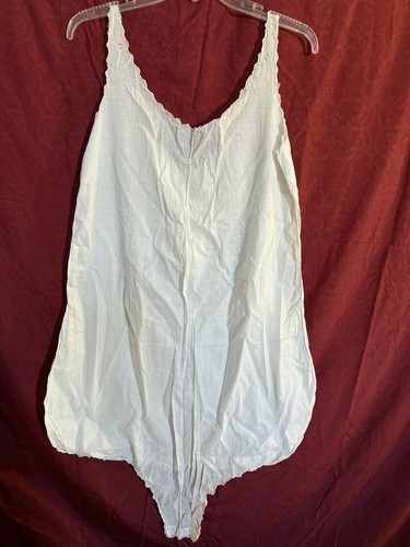 Antiguo peluche eduardiano blanco algodón Chemise Step-In bordado encaje hecho a mano - Imagen 7 de 10