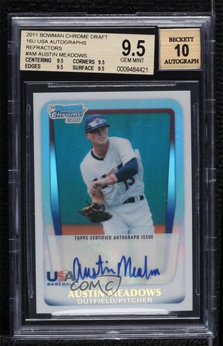 2011 Bowman Draft Refractor /199 Austin Meadows #AA-AM BGS 9.5 GEM MINT Auto - Picture 1 of 3