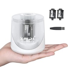 Electric Pencil Sharpener, White, Battery Operated, Portable, Kids, Classroom