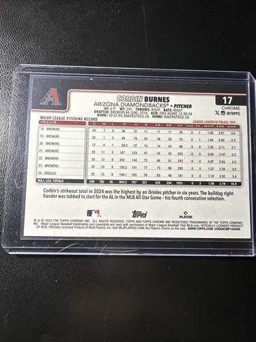 2025 Topps Chrome Green Raywave CORBIN BURNES /99 Arizona Diamondbacks - Picture 4 of 4