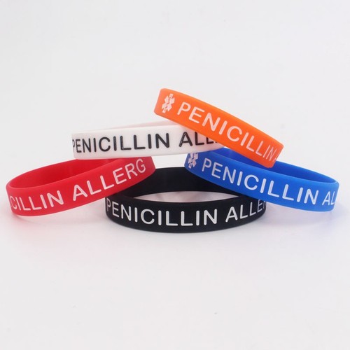 5 Pack Penicillin Allergy Medical Alert Silicone Bracelets Awareness Wristband - Picture 2 of 20