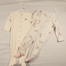 Carter's set of 2 NWOT Cream Gray Pink Print Long Sleeve Sleep and Play 9 Months