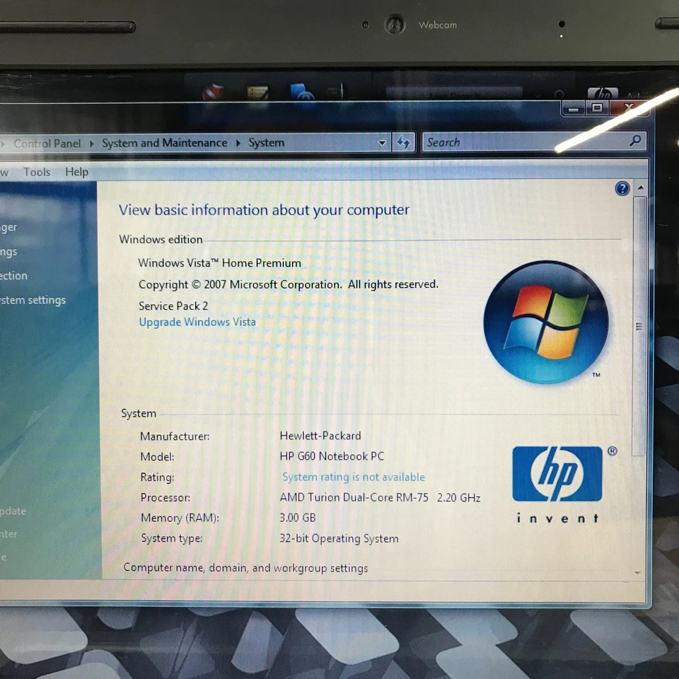 HP G60-445DX Retro Gaming Laptop AMD Turion 2.20GHz 3GB RAM (Windows Vista) - Image 2 of 4