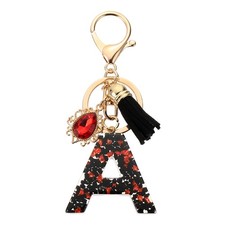 Initial Letter A Keychains, Resin Alphabet Key Ring with Tassel, Black/Red