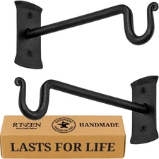 Plant Hangers Outdoor or Indoor - Wrought Iron Metal Hook Heavy Duty Wall