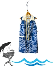 Vtg 60s - 70s Komar Zip Front House Dress Royal BLue W/ white floral design Sz M