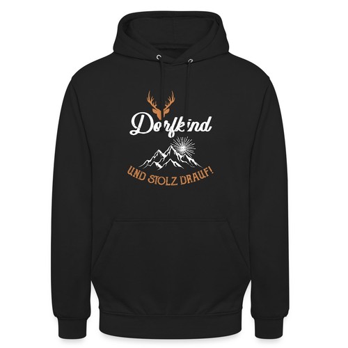 Dorfkind Und Stolz Drauf Spruch Statement Sonne Berge Unisex Hoodie