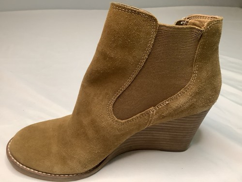 Lucky Brand Boots Womens 7 M Yamka Chelsea Ankle Bootie Brown Suede Wedge S1 - Picture 8 of 16