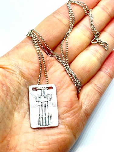 Rare Vintage Sterling Silver Oil Rig Dog Tag Pendant Necklace - 10.6 gramm - Bild 8 von 10