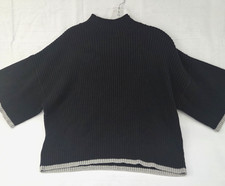 Ann Taylor Factory Short Sleeve Sweater Womens Medium Black Ribbed Knit Top