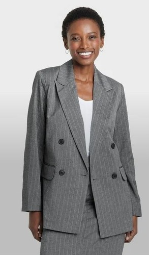 A New Day Damen Zweireiher Blazer Grau Nadelstreifen Größe L - Bild 3 von 9