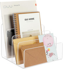 Acrylic File Holder, 4 Section Desk Organizer for Envelopes, Letters, Documents,