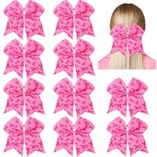 10 Pieces 7 Inch Breast Cancer Awareness Large Cheer Hair Bows Ponytail Holde...
