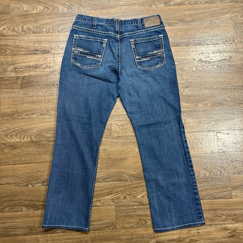 Pantalones de mezclilla Y2K/de colección Ariat M4 tiro bajo corte de bota punto grueso rodeo lavado oscuro 38x34 - Imagen 12 de 12