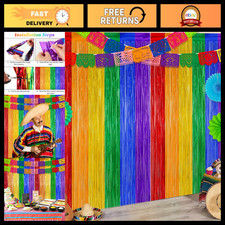 Fiesta Party Decorations - Cinco de Mayo Foil Fringe Curtains Banner, Mexican